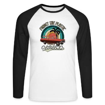Vintage Drive the classics Oldtimer Classic Car - Unisex Baseballshirt langarm - Weiß/Schwarz - Vorne - Nik (191cm)