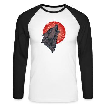 Loup hurlant, pleine lune - T-shirt baseball manches longues Homme - blanc/noir - Devant - Nik (191cm)