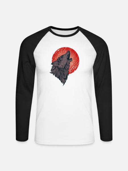 Howling wolf, full moon - Unisex Long Sleeve Baseball T-Shirt - white/black
