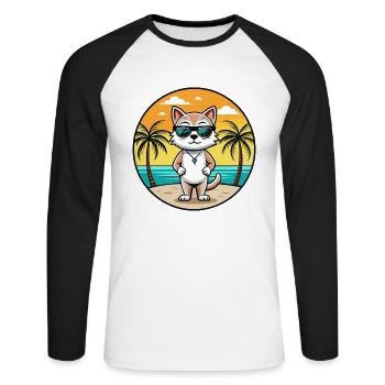 Burmilla Cat Breed Cartoon Lunettes de soleil Beach - T-shirt baseball manches longues Homme - blanc/noir - Devant - Nik (191cm)
