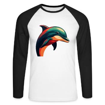 Delfin Cartoon Figur Buntes Haustier Tier - Unisex Baseballshirt langarm - Weiß/Schwarz - Vorne - Nik (191cm)
