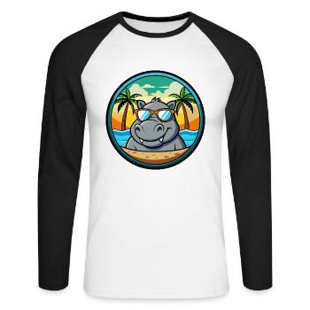 Nilpferd Lustige Cartoon Sommer Strand Sonnenbrille Cool - Unisex Baseballshirt langarm - Weiß/Schwarz - Vorne - Nik (191cm)
