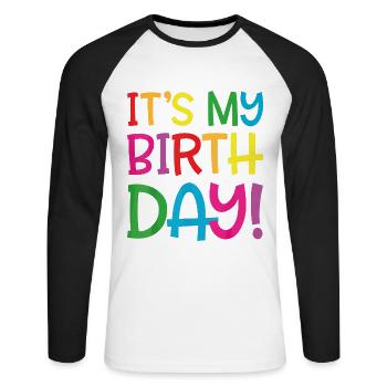 c'est mon anniversaire - T-shirt baseball manches longues Homme - blanc/noir - Devant - Nik (191cm)