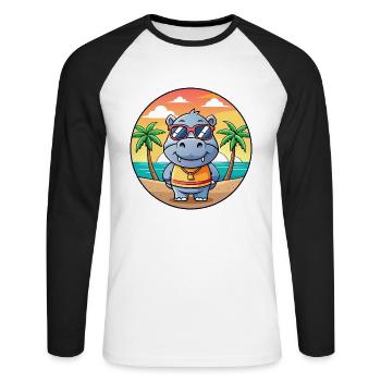 Nilpferd Lustige Cartoon Sommer Strand Sonnenbrille - Unisex Baseballshirt langarm - Weiß/Schwarz - Vorne - Nik (191cm)