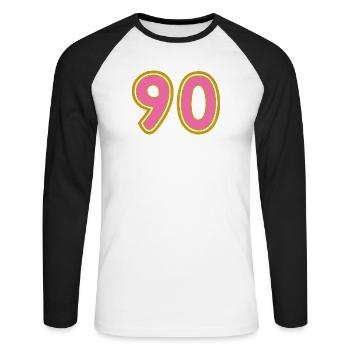 90. 90 YEARS. 90TH ANNIVERSARY. 90TH ANNIVERSARY. - Unisex Long Sleeve Baseball T-Shirt - white/black - Front - Nik (191cm)