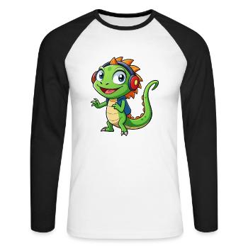 Eidechse Lustige Zeichentrickfigur Kopfhörer Musik - Unisex Baseballshirt langarm - Weiß/Schwarz - Vorne - Nik (191cm)