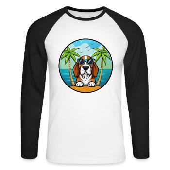 Basset Bleu De Gascogne Hunderasse Cartoon Beach - Unisex Baseballshirt langarm - Weiß/Schwarz - Vorne - Nik (191cm)