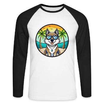 Schwedischer Elchhund Hunderasse Cartoon Sonnenbrille Strand - Unisex Baseballshirt langarm - Weiß/Schwarz - Vorne - Nik (191cm)