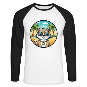 Ragamuffin Katzenrasse Cartoon Sonnenbrille Strand - Unisex Baseballshirt langarm - Weiß/Schwarz - Vorne - Nik (191cm)