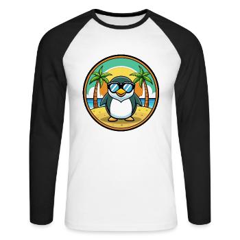 Pinguin Lustige Cartoon Sommer Strand Sonnenbrille Cool - Unisex Baseballshirt langarm - Weiß/Schwarz - Vorne - Nik (191cm)