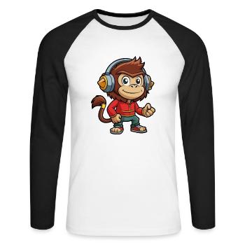Affe Lustige Zeichentrickfigur Kopfhörer Musik - Unisex Baseballshirt langarm - Weiß/Schwarz - Vorne - Nik (191cm)