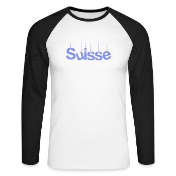 SCHWEIZ. HUMOR. LAND. FLAGGE. GENF. LAUSANNE - Unisex Baseballshirt langarm - Weiß/Schwarz - Vorne - Nik (191cm)