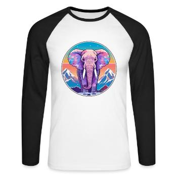 Elefant Aquarell Karikatur Kawaii Haustier Tier Colo - Unisex Baseballshirt langarm - Weiß/Schwarz - Vorne - Nik (191cm)
