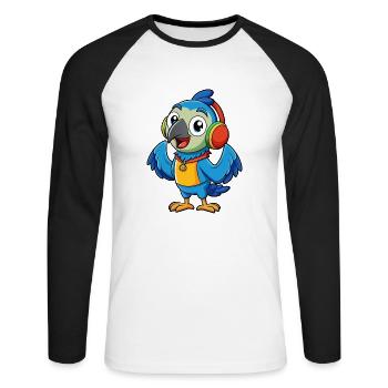 Parrot Funny Cartoon Character Headphone Music - Unisex Long Sleeve Baseball T-Shirt - white/black - Front - Nik (191cm)