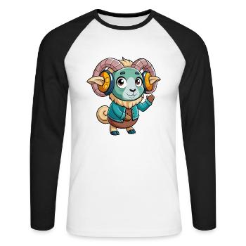 Ram Lustige Zeichentrickfigur Kopfhörer Musik - Unisex Baseballshirt langarm - Weiß/Schwarz - Vorne - Nik (191cm)