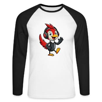 Woodpecker Lustige Zeichentrickfigur Kopfhörermusik - Unisex Baseballshirt langarm - Weiß/Schwarz - Vorne - Nik (191cm)