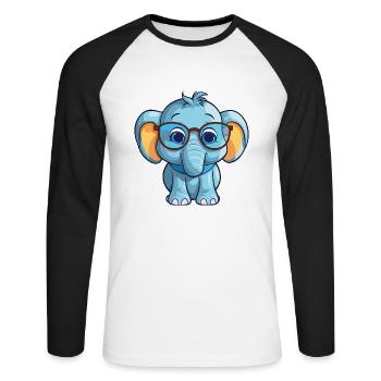 Elefant mit Brille Cartoon Kawaii Illustration - Unisex Baseballshirt langarm - Weiß/Schwarz - Vorne - Nik (191cm)