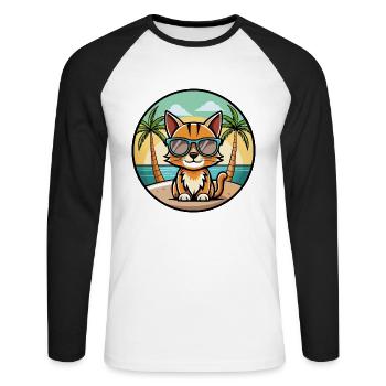 Somali Kurzhaar Katze Rasse Cartoon Sonnenbrille Strand - Unisex Baseballshirt langarm - Weiß/Schwarz - Vorne - Nik (191cm)