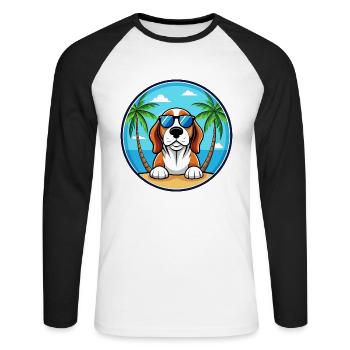 Basset Bleu De Gascogne Hunderasse Cartoon Beach - Unisex Baseballshirt langarm - Weiß/Schwarz - Vorne - Nik (191cm)