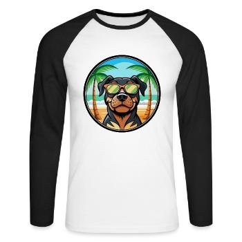 Rottweiler Chien Race Dessin Animé Lunettes De Soleil Plage - T-shirt baseball manches longues Homme - blanc/noir - Devant - Nik (191cm)