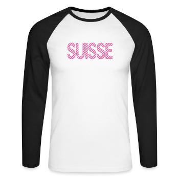 SUISSE. PAYS. GENEVE. HUMOUR. DRAPEAU. GENEVE - T-shirt baseball manches longues Homme - blanc/noir - Devant - Nik (191cm)