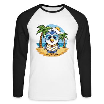 Pinguin Lustige Cartoon Sommer Strand Sonnenbrille - Unisex Baseballshirt langarm - Weiß/Schwarz - Vorne - Nik (191cm)