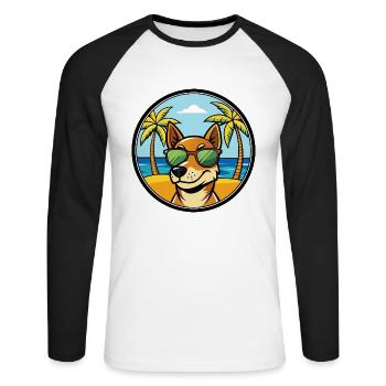 Serbischer dreifarbiger Laufhund Rasse Cartoon Strand - Unisex Baseballshirt langarm - Weiß/Schwarz - Vorne - Nik (191cm)