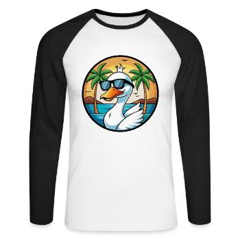 Schwan Lustige Cartoon Sommer Strand Sonnenbrille Aufkleber - Unisex Baseballshirt langarm - Weiß/Schwarz - Vorne - Nik (191cm)