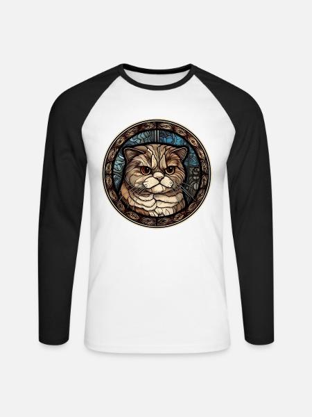 Scottish Fold Katzenrasse Aquarellglas - Unisex Baseballshirt langarm - Weiß/Schwarz