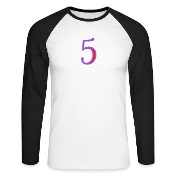 5. 5 ANS. 5e ANNIVERSAIRE. ANNIVERSAIRE 5 ANS - T-shirt baseball manches longues Homme - blanc/noir - Devant - Nik (191cm)