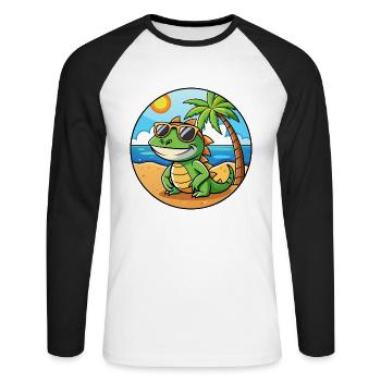 Lizard Lustige Cartoon Sommer Strand Sonnenbrille - Unisex Baseballshirt langarm - Weiß/Schwarz - Vorne - Nik (191cm)