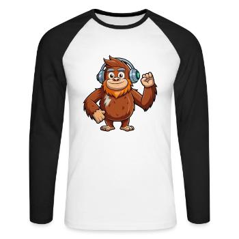 Big Foot Funny Cartoon Character Musique de casque - T-shirt baseball manches longues Homme - blanc/noir - Devant - Nik (191cm)