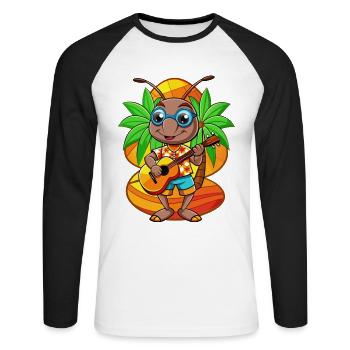 Lustige Ameise Cartoon Sommer Strand Sonnenbrille Gitarre - Unisex Baseballshirt langarm - Weiß/Schwarz - Vorne - Nik (191cm)