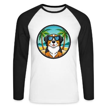 Grand Bouvier Suisse Race Cartoon Beach - T-shirt baseball manches longues Homme - blanc/noir - Devant - Nik (191cm)