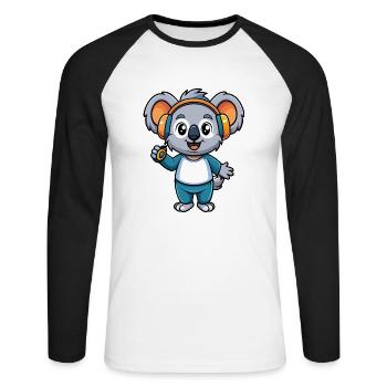 Koala Lustige Cartoon Figur Kopfhörer Musik - Unisex Baseballshirt langarm - Weiß/Schwarz - Vorne - Nik (191cm)