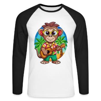 Lustige Affe Cartoon Sommer Strand Sonnenbrille - Unisex Baseballshirt langarm - Weiß/Schwarz - Vorne - Nik (191cm)