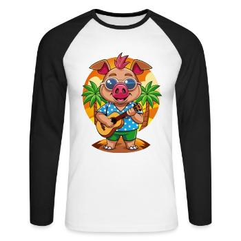 Drôle de cochon d’été plage lunettes de soleil hawaïenne - T-shirt baseball manches longues Homme - blanc/noir - Devant - Nik (191cm)