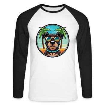 Rottweiler Chien Race Dessin Animé Lunettes De Soleil Plage - T-shirt baseball manches longues Homme - blanc/noir - Devant - Nik (191cm)