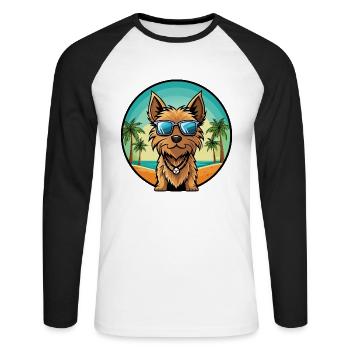 Australian Silky Terrier Hunderasse Cartoon Beach - Unisex Baseballshirt langarm - Weiß/Schwarz - Vorne - Nik (191cm)