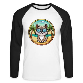 Birma Heilige Katzenrasse Cartoon Sonnenbrille Strand - Unisex Baseballshirt langarm - Weiß/Schwarz - Vorne - Nik (191cm)
