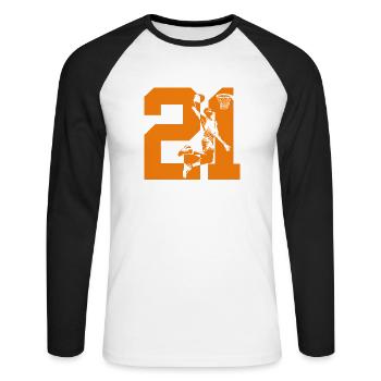 NUMMER 21 BASKETBALL 21. GEBURTSTAG - Unisex Baseballshirt langarm - Weiß/Schwarz - Vorne - Nik (191cm)