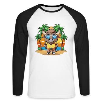 Buffalo Lustige Cartoon Sommer Strand Sonnenbrille - Unisex Baseballshirt langarm - Weiß/Schwarz - Vorne - Nik (191cm)