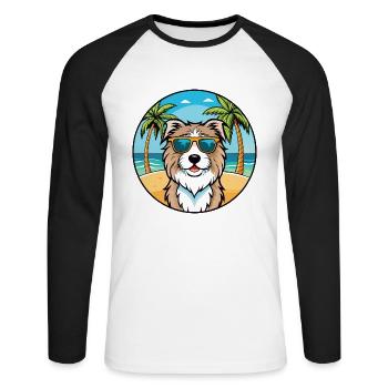Katalanische Schäferhundrasse Cartoon Sonnenbrille Strand - Unisex Baseballshirt langarm - Weiß/Schwarz - Vorne - Nik (191cm)