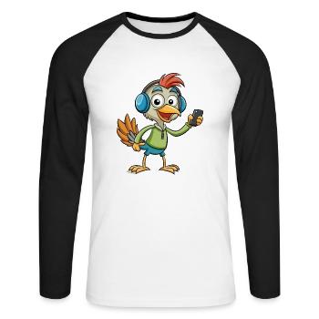 Strauß Lustige Cartoon Figur Kopfhörer Musik - Unisex Baseballshirt langarm - Weiß/Schwarz - Vorne - Nik (191cm)