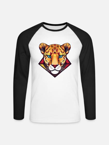Gepard bunte Aquarell-Tier-Illustration - Unisex Baseballshirt langarm - Weiß/Schwarz