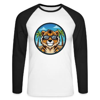 Tiger Lustige Cartoon Sommer Strand Sonnenbrille Cool - Unisex Baseballshirt langarm - Weiß/Schwarz - Vorne - Nik (191cm)