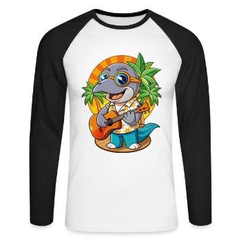 Lustige Delphin Cartoon Sommer Strand Sonnenbrille - Unisex Baseballshirt langarm - Weiß/Schwarz - Vorne - Nik (191cm)