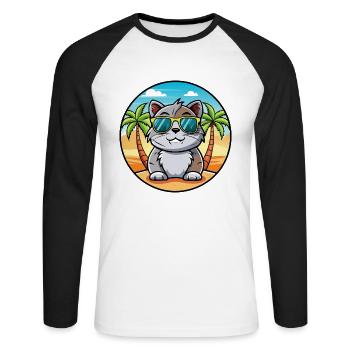 Schottische Falte Kurzhaarkatze Rasse Cartoon Strand - Unisex Baseballshirt langarm - Weiß/Schwarz - Vorne - Nik (191cm)