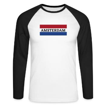 Amsterdam City in Dutch Flag - Unisex Long Sleeve Baseball T-Shirt - white/black - Front - Nik (191cm)