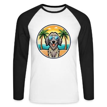 Chien d’arrêt allemand à poil long race dessin animé plage - T-shirt baseball manches longues Homme - blanc/noir - Devant - Nik (191cm)